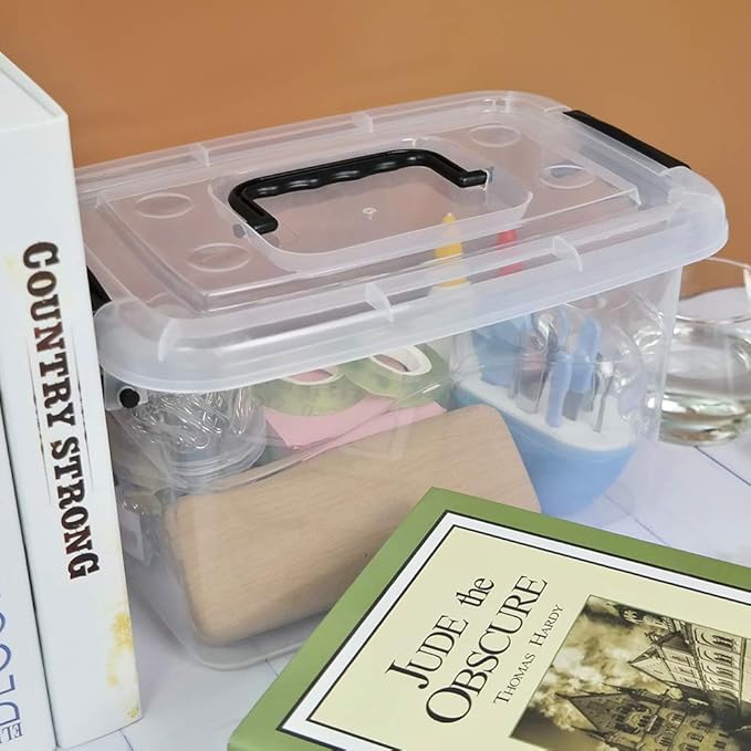 6 Quart Small Clear Storage Box, 6 Packs Small Plastic Storage Tote Boxes