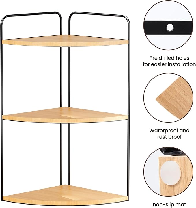 Bathroom Counter Organizer,Countertop Organizer,Vanity Organizers,Bathroom Storage,Bathroom Sink Caddy,Counter Shelf,Corner Counter,Corner Shelves(Black-Burlywood)-NeatNest