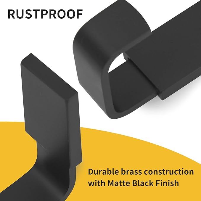 BESy Brass Clothes Hook Single Towel Hook for Bathroom Kitchen Garage Square Style Robe Hooks Coat Hooks Hat Hook, Self Adhesive with Glue or Wall Mounted with Screws, Four Packs, Matte Black-NeatNest