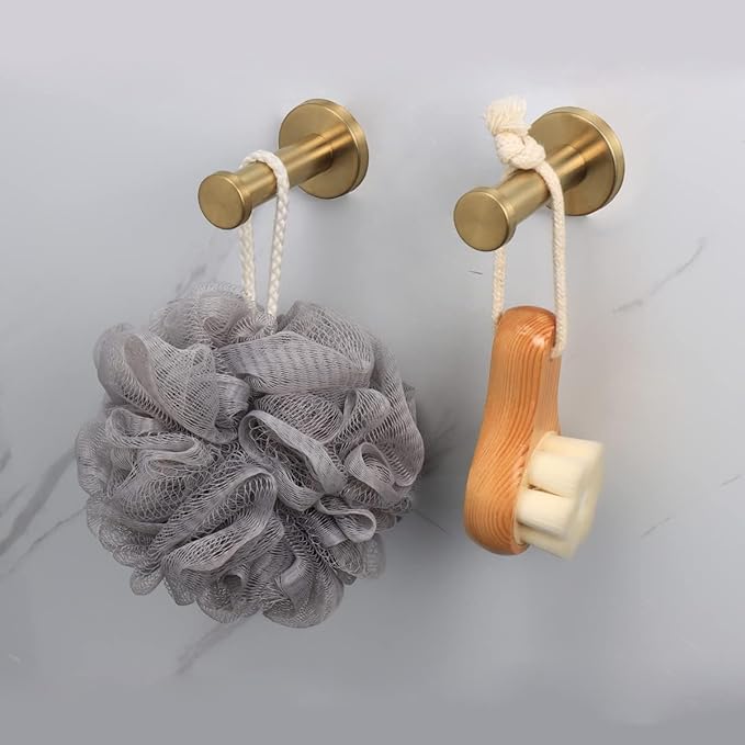 Bath Towel Hooks, 4 Pack Round Coat Hooks, Sturdy Wall Mounted Robe Hook, SUS 304 Stainless Steel Heavy Duty Clothes Hanger, Wall Towel Hooks for Bathroom Bedroom Kitchen (3 in, Gold)