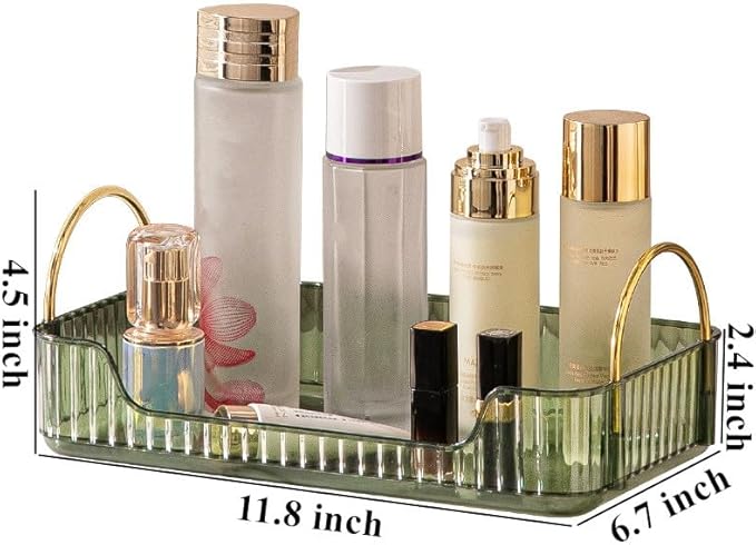 Bathroom Counter Organizer, Green, 11.8" L X 6.7" W X 4.5" H, Stainless Steel, PET, Modern Metal Handles, Smooth Edges, Large Capacity, Minimalist Design, Ideal Gift-NeatNest