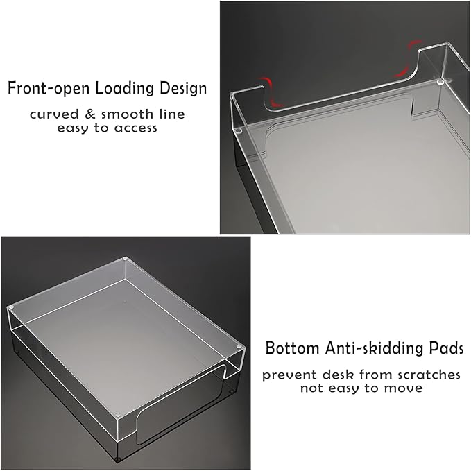 BTSKY Multipurpose A4 File Tray Clear Acrylic Desk Tray Organizer Elegant Letter Size Desk Documents Trays Magazine Files Storage Basket Organizer Bin for Office Cosmetics Bathroom