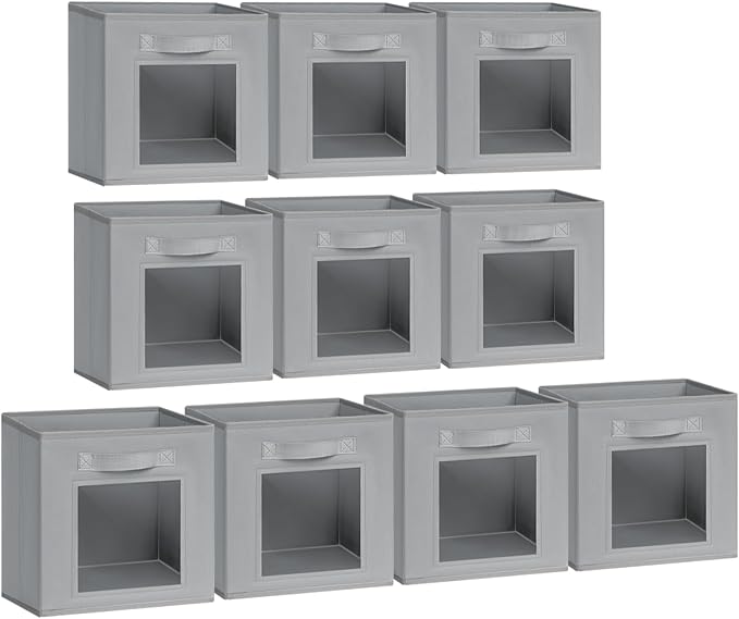 DIMJ Cube Storage Bin, 10 Pack Collapsible Storage Bins, Cube Storage Organizer with Window, Fabric Storage Bins for Shelves, Closet Baskets for Clothes, Toys, Books-NeatNest