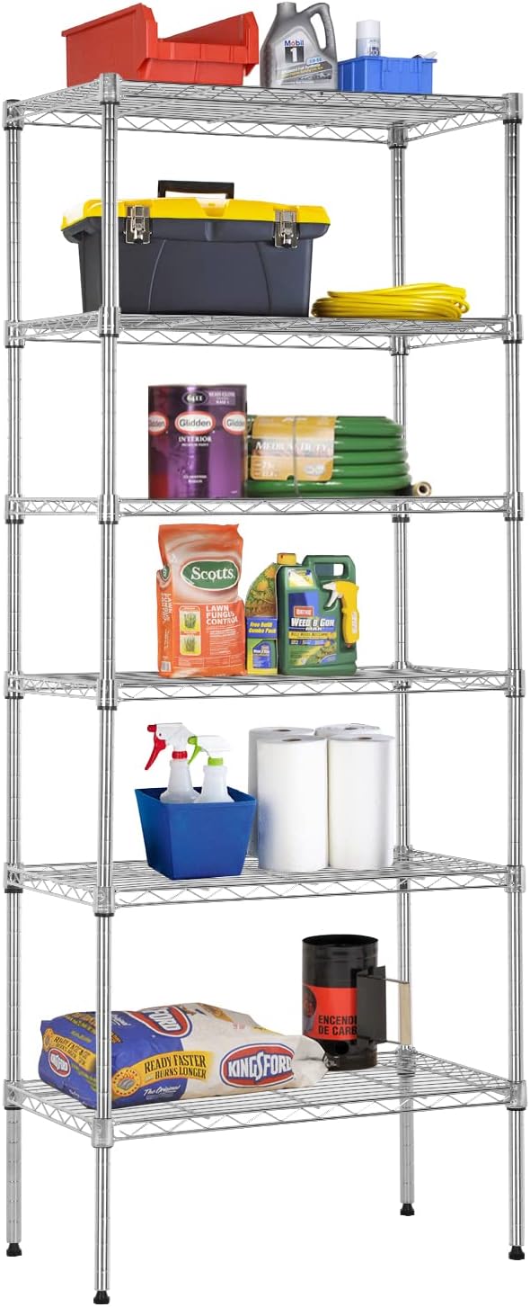 BestOffice Adjustable Wire Shelving Storage Shelves Heavy Duty Shelving Unit for Small Places Kitchen Garage (Chrome, 13" D x 23" W x 59" H)-NeatNest