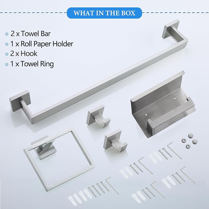 Brushed Nickel Bathroom Towel Bar Set Bathroom Accessories Hardware Set Including Double Towel Bar Towel Ring Coat Hook and Toilet Paper Holder with Shelf. Wall Mounted Stainless Steel-NeatNest