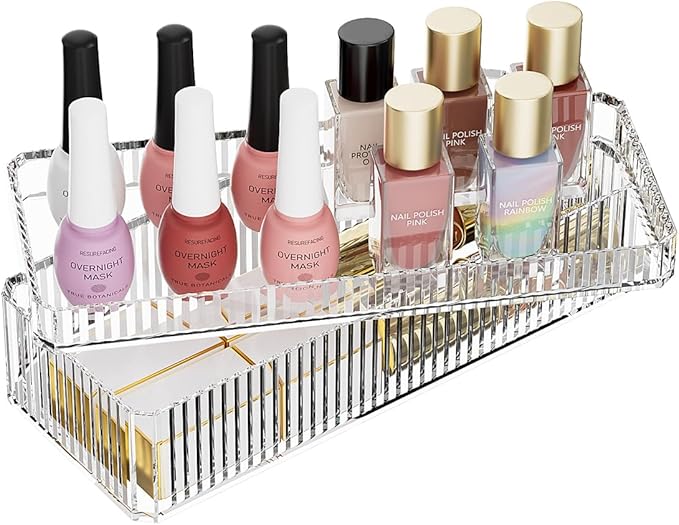 Acrylic Makeup Organizer, Organizer Tray, Vanity Cases, Nail Polish, Makeup, Perfume, Skincare Organizer Countertop, 2 Layers, Stackable