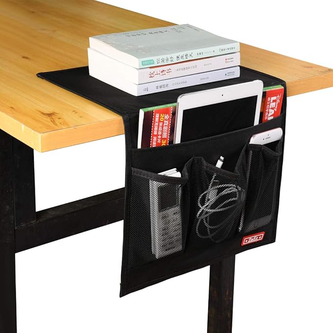 Bedside Storage Organizer - Table Cabinet Organizer Caddy for Remotes, Phone, Glasses (Classic 4 Pockets - Black)-NeatNest