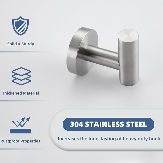 APLusee Brushed Nickel Towel Hook for Bathroom, 304 Stainless Steel Coat Hook, Wall Mounted