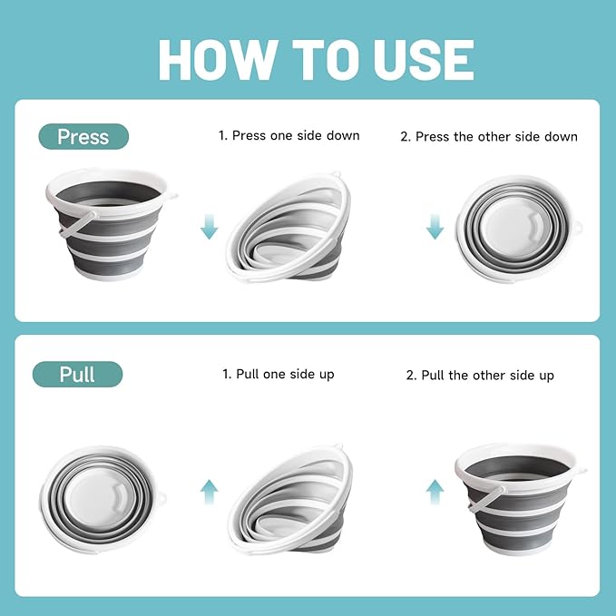 Collapsible Water Bucket (10L / 2.6 Gal) – Portable, Easy to Carry & Store, Ideal for Car Wash, Cleaning, Camping, Fishing and Outdoor Activities with Collapsible Handle Design-NeatNest