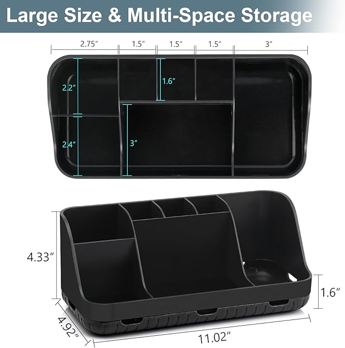Black Toothbrush Holder - 7 Slots Bathroom Organizer Countertop with Drainage Matte Black Electric Toothbrush and Toothpaste Holder for Bathroom Accessories Organization Vanity Sink Storage