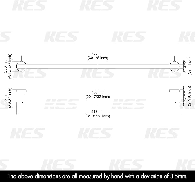 KES 29.5 Inches Towel Bar for Bathroom Shower Hand Towel Holder Hanger SUS304 Stainless Steel RUSTPROOF Wall Mount Brushed Steel, Total Length 31.9 Inch, A2000S80-2