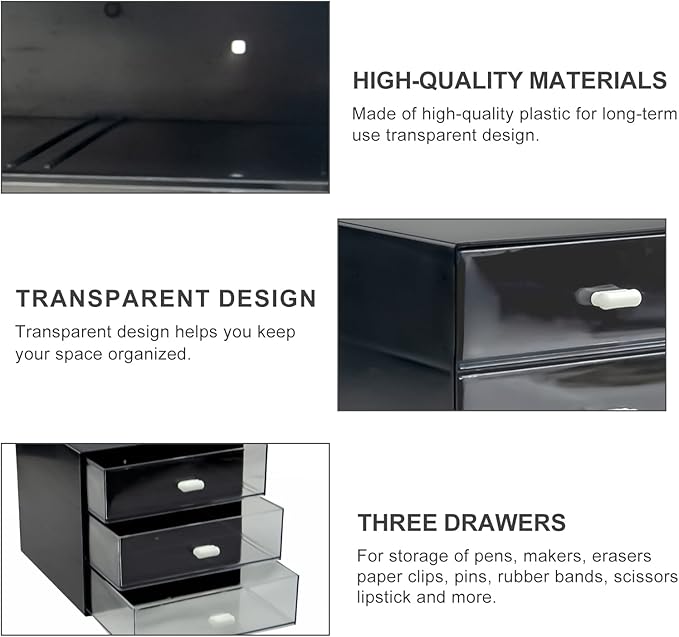 Desk Organizer with Drawer, Desk Storage Box, Plastic Office Stationery Supplies Organizers, Desktop Organizer for Office School Home (3 drawer, Black)-NeatNest