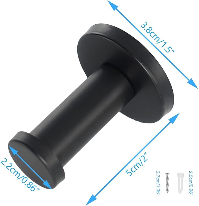 Bathroom Towel Hooks, 6 Pack Round Coat Hooks, Sturdy Wall Mounted Robe Hook, SUS 304 Stainless Steel Heavy Duty Clothes Hanger, Wall Towel Hooks for Bathroom Bedroom Kitchen (Black)