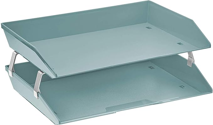 Acrimet Facility 2 Tier Letter Tray, Side Load, Letter Size/A4, Desktop File Organizer, Plastic (Solid Green Color)-NeatNest