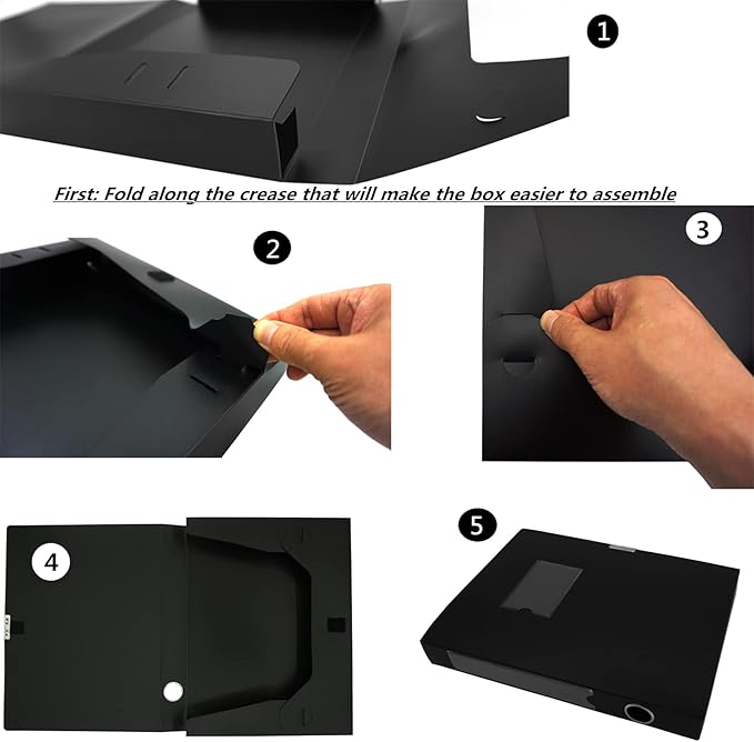 A4 Document Box Plastic Archive Cases with Lid, 31×24x4 cm, File Folder Organizer Document Storage File Boxes for Office, School, Letter Size Paper (Black)