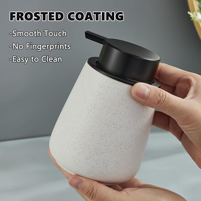 12Oz Ceramic Liquid Soap Dispenser - Modern Lotion Hand Soap Dispenser with Easy-to-Press Black Pump, Reusable and Refillable Dish Soap Dispensers for Bathroom & Kitchen, Speckled Matte White-NeatNest