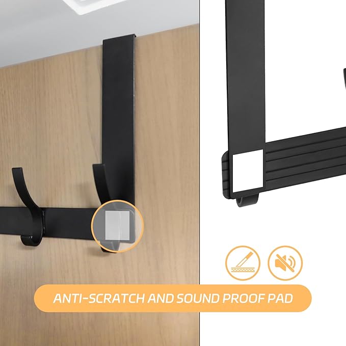 2 Pack Over The Door Hook,Door Hanger for Hanging,Over Door Hanger Holder for Coat Robe Hat Clothe Towels,Towel Racks for Bathroom with 12 Coat Hooks (Black, 2 Pack-6 Hooks)