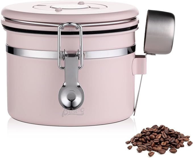 Bincoo Pink Coffee Canister, Large Stainless Steel Coffee Bean Storage Container with Date Tracker (800ML)-NeatNest
