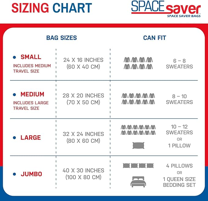 Spacesaver Roll Up Vacuum Storage Bags for Jackets, Suits, Dresses & Clothes – Sealed Compression Bags with Hand Pump – Space Saver Bags for Moving, Travel & Organization - Pack of 8