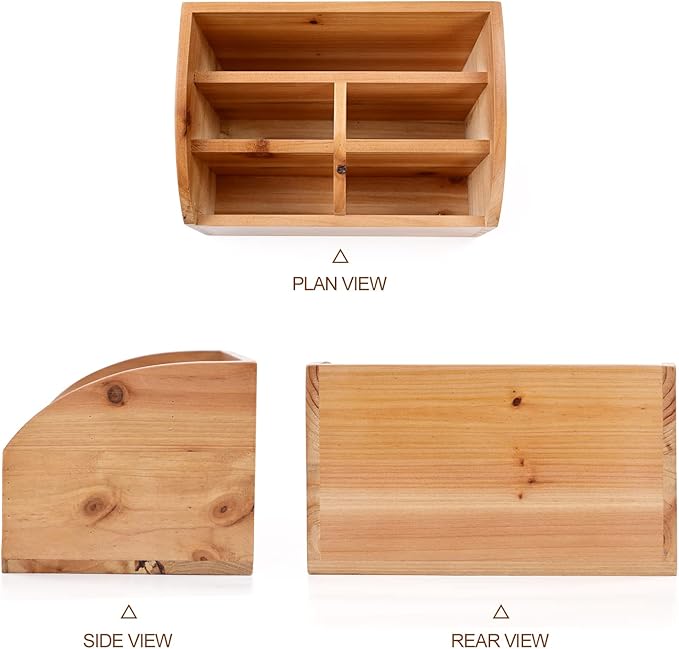 Farmhouse Solid Wooden Mail Sorter Wood Desk Organizer TV Remote Holder Rustic Vintage Caddy Mail Basket Storage Caddy for Bills, Kitchen, Desktop, Workspace Counter Top Home Decor Office Supplies……-NeatNest
