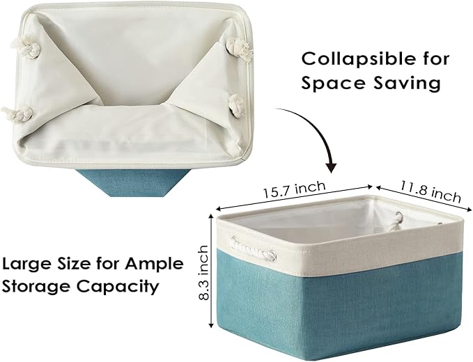 TheWarmHome Storage Bins - Large 3 Pack 15.7x11.8x8.3 in Fabric Storage Baskets for Organizing Shelves | Large Basket Closet Organizer for Home Decor Shelf Baby Toy Laundry (White & Green)-NeatNest