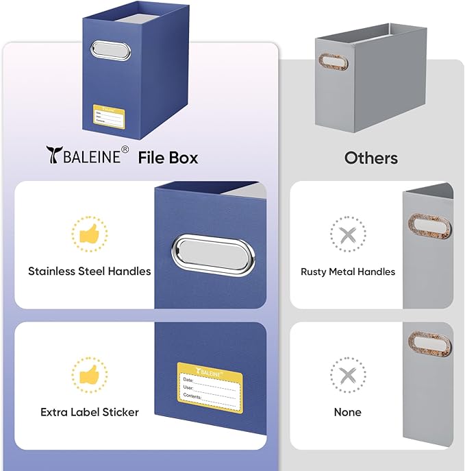 BALEINE File Organizer Box, Cardboard File Folder Organizer with Handle for Letter Size, Portable Collapsible Hanging Filing Box for Home Office Document Storage (4 Pack, Navy)-NeatNest
