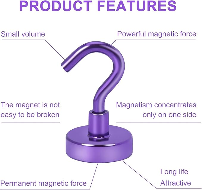 DIYMAG Magnetic Hooks, 30Lbs Strong Heavy Duty Cruise Magnet S-Hooks for Classroom, Fridge, Hanging, Cabins, Grill, Kitchen, Garage, Workplace and Office etc, (10 Pack-Purple)-NeatNest