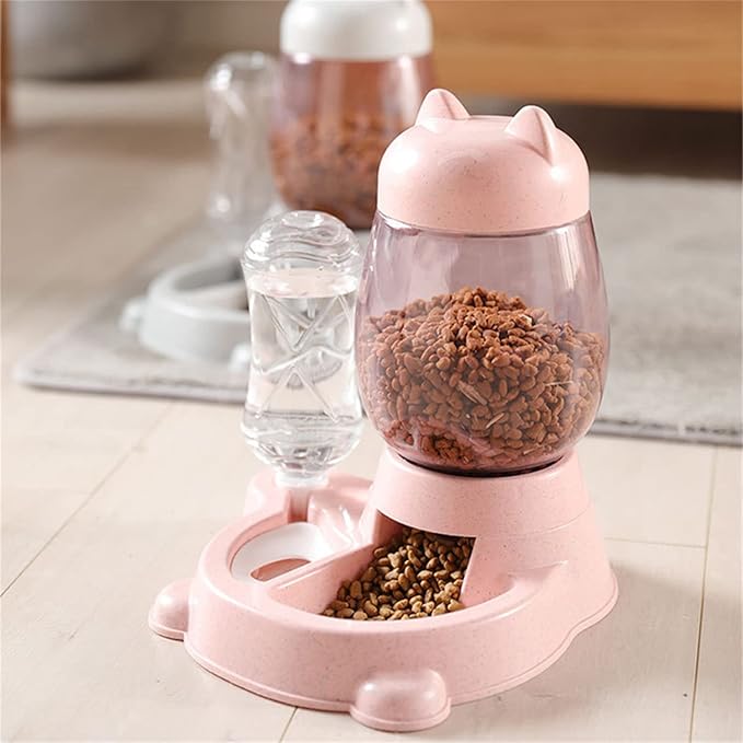 Automatic Cat & Dog Feeder Set, Self-Dispensing Food & Water Dispenser, Large Capacity (Pink)-NeatNest