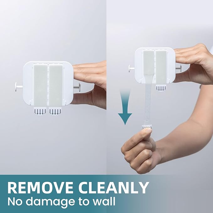 TAILI Mop and Broom Holder Wall Mount Grippers, 3 Hangers and 8 Adhesive Strips, Damage Free Hanging Wall Mount, Household Cleaning Organizer for Organization and Storage, Holds up to 4 lbs, Grey-NeatNest