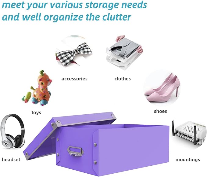 XUCHUN Purple Storage box, Office Storage File Boxes With Lids,Multiple Sizes Purple Foldable Plastic Storage Organizer for Clothes/Shoes/Office/Cosmetic-NeatNest