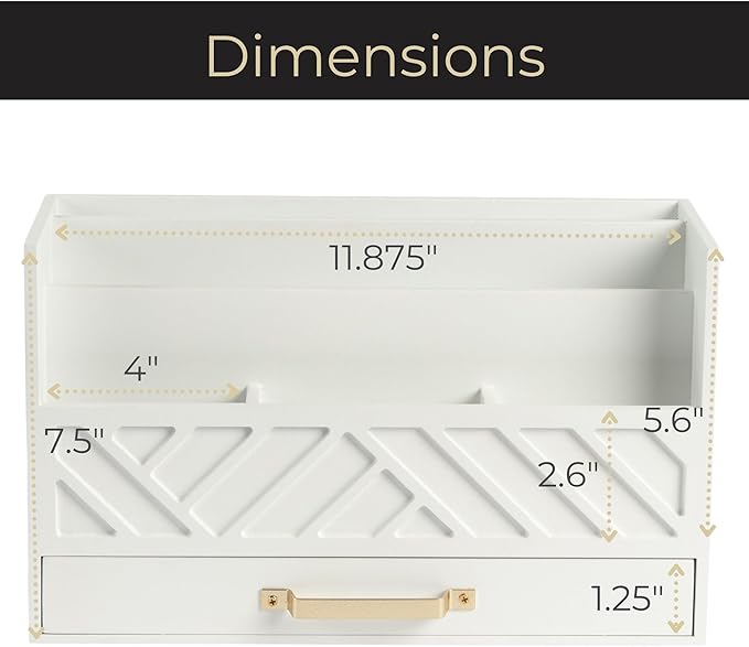BLU MONACO White Wooden Mail Organizer with Drawer and Gold Handle – Desk Accessories for Office Organization and Storage – Home, Office, and Classroom Supplies-NeatNest