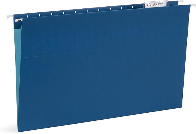 25 Blue Summit Supplies Colored Hanging File Folders Legal Size, Assorted Jewel Tone Colors, Legal Size Hanging File Folders for Filing Cabinet with Plastic Tabs and Inserts, Durable 11pt Paper