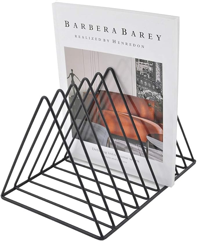 EASEPRES 9 Slot Magazine Rack Book Record Holder, Desktop Iron Storage Rack Bookshelf Multifunction Triangle File Organizer Sorter for Decor Home Office, Black Pack of 2
