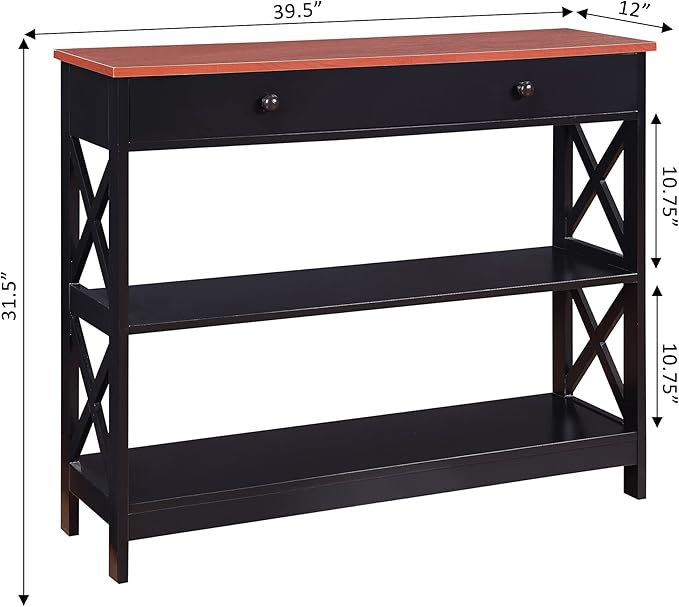 Convenience Concepts Oxford 1 Drawer Console Table with Shelves, Cherry/Black-NeatNest