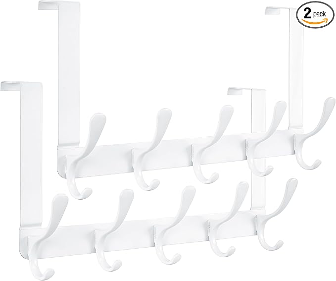 SKOLOO Over The Door Hook, Door Hanger Hooks for Hanging Clothes, Towels, Coats, Hats, Over The Door Towel Hook - Pack of 2, White, Assembly Required