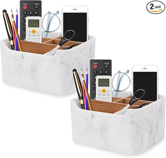 Desk Organizers, Marble Remote Holders for Table, Modern Office Controller Pen Phone Holder Organizer, Stylish Caddy and Storage Accessories for Bedside Nightstand Desktop Coffee Table-NeatNest