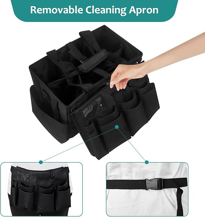 Qivine Cleaning Caddy with Handle, Cleaning Supply Caddy Foldable Tool Bag Cleaning Products Organizers Portable Cleaning Bucket Organiser for Storing Towels(Black Square)