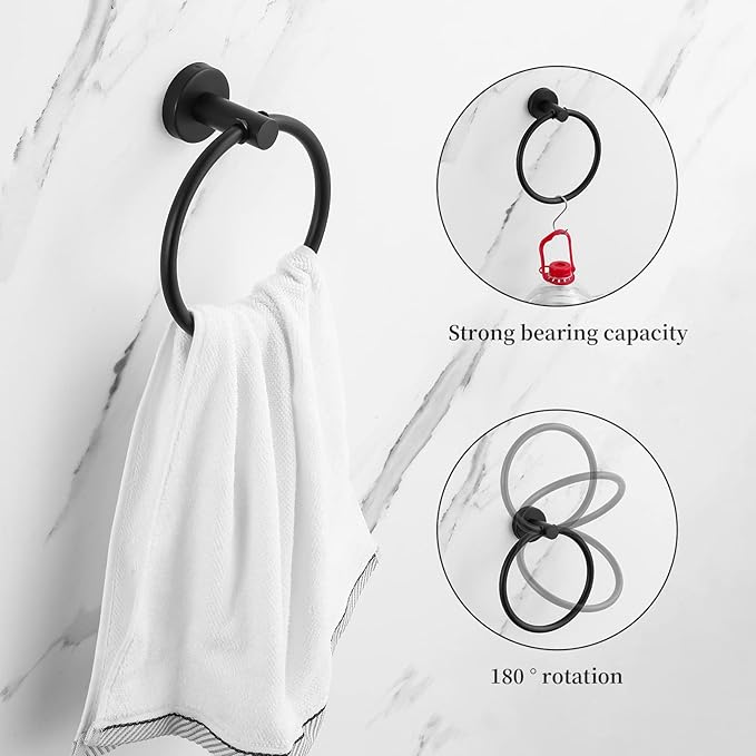 Bathroom Hardware Set Black 10 Pieces, Towel Bar Set Matte Black Stainless Steel Towel Rack Set Includes 2PCS 16'' Towel bar, 4PCS Towel Hooks, 2PCS Toilet Paper Holder and 2PCS Towel Ring