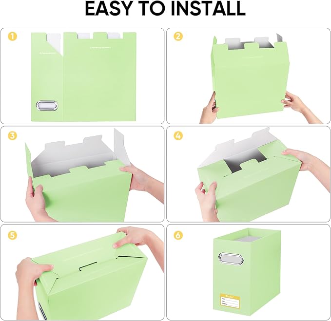 BALEINE File Organizer Box, Cardboard File Folder Organizer with Handle for Letter Size, Portable Collapsible Hanging Filing Box for Home Office Document Storage (2 Pack, Green)-NeatNest