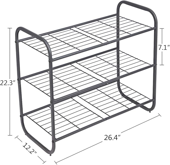 MAX Houser 3-Tier Metal Shoe Rack, Free Standing Shoe Storage Organizer, Wire Grid Shoe Tower for Closet Bedroom, Entryway, Gunmetal-NeatNest
