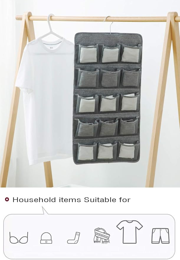 AARAINBOW Hanging Bra Organizer with Pockets, Hanging Sock Organizer, Dual Sided Hanging Closet Underwear Storage Holder for Lingerie, Panty Tie (20+20 Pockets, 2 Gray)-NeatNest