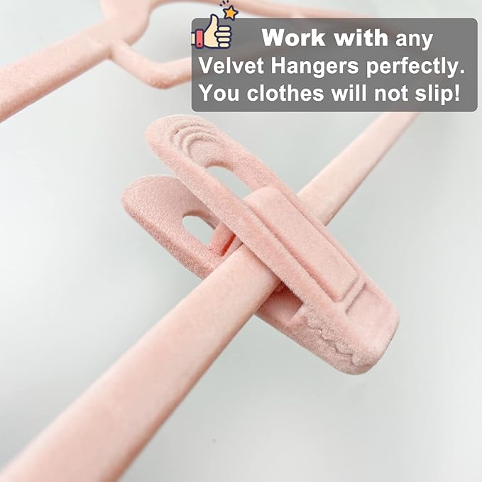 Light Pink Velvet Hangers (80-Pack), Non-Slip Strong Hanger Clips for Velvet Skirts & Pants-NeatNest