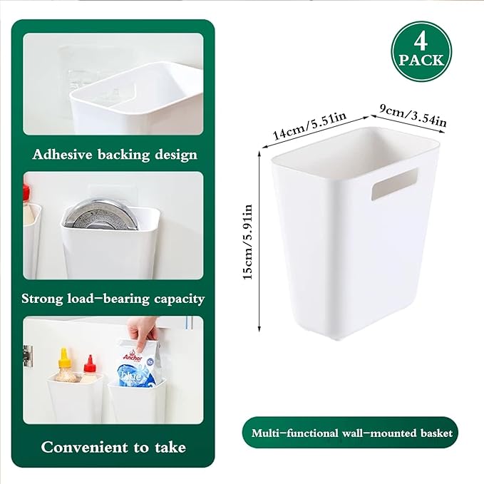 4 Piece Kitchen Cabinet Door Storage Box,Self Adhesive Wall Mounted Storage Box,Wardrobe/Bathroom/Refrigerator Small Items Organizer-NeatNest