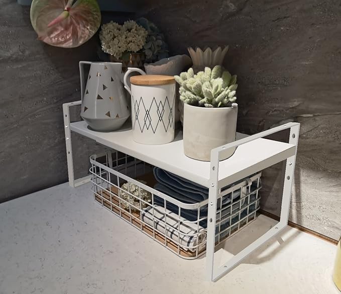 Expandable Stackable Spice Rack Cabinet Shelf Organizer in Cabinets Shelves Kitchen Cupboard Organization Stack up Racks Pantry Countertop Storage Large/White 2 Packs