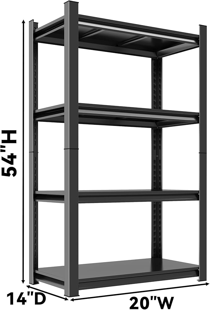 4 Tier Compact Book Shelf - Industrial Metal Bookcase, Adjustable, Space Saving - for Bedroom, Living Room, Kitchen, Balcony - Black Organizer