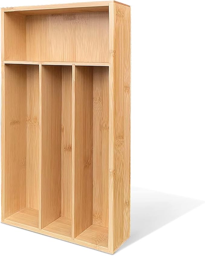 Bamboo Silverware Organizer, Kitchen Drawer Organizer, Silverware Utensil Tray Holder for Flatware Cutlery Knives, Forks, Spoons (4-Slots) (Natural)-NeatNest