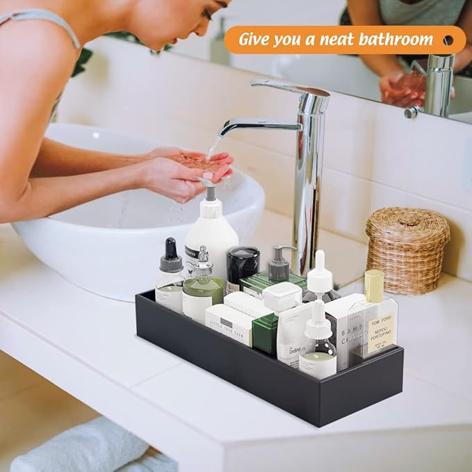 Black Bamboo Drawer Organizer - Silverware&Utensil Holder Organizer for Kitchen Drawers, Multi-Use Drawer Dividers Boxes for Bathroom Counter,Cabinet, Garage, Office Desk, Makeup, Jewelry (15"6"2.5")-NeatNest