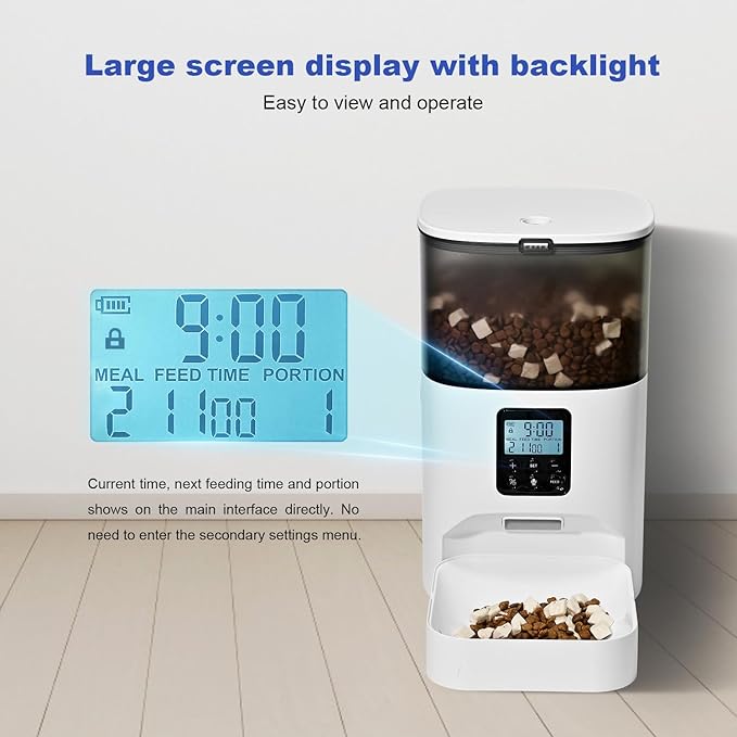 Automatic Cat Feeder, 4L Cat Food Dispenser with 10s Voice Recorder, Pet Feeder up to 8 Meals per Day, Timed Dog Feeder with Dry Food Sealed Ring (White, 4L-Basic)-NeatNest