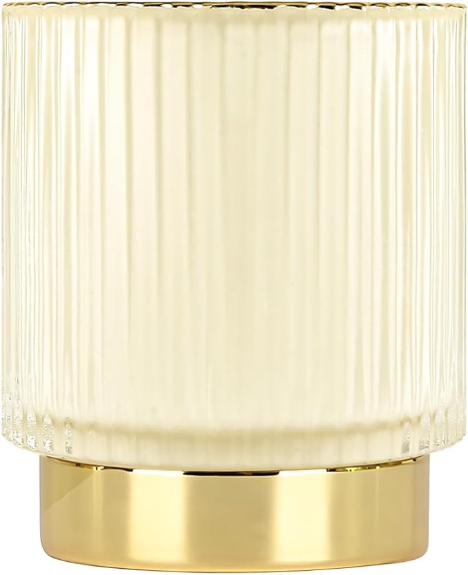 DASITON Makeup Brush holder Organizer,Crystal Cosmetic Makeup Brush Glass Brushes Storage Holder, Vintage Make Up Brush Cup Pen Pencil Holder striped vase(Cream S)-NeatNest