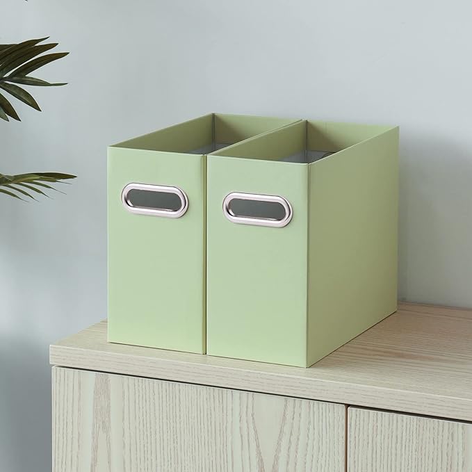 Oterri File Organizer, 6 Packs Small Storage Box, Cardboard File Folder Organizer, Collapsible File Box for Hanging File Folders Letter Size, Portable Filing Organizer with Handle(Green)